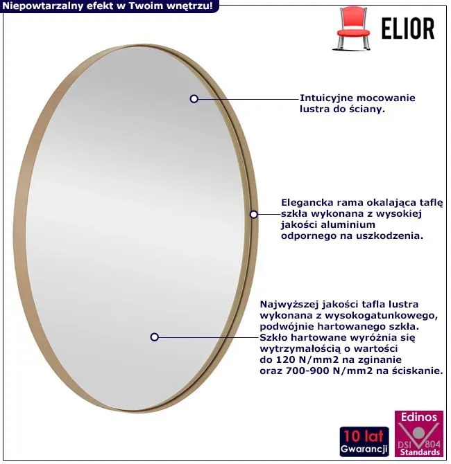 Złote okrągłe lustro ścienne w ramie H1-E51