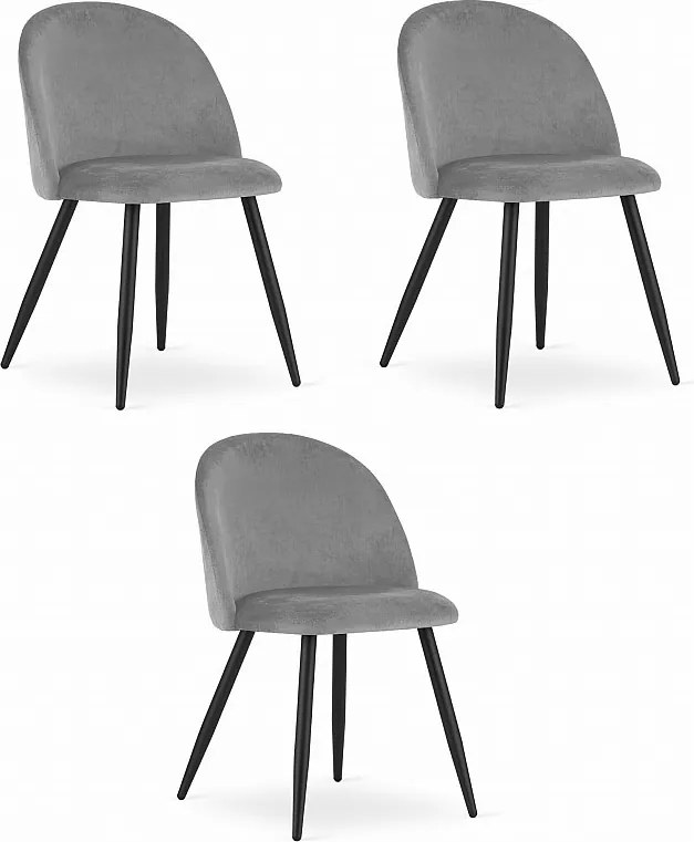 Krzesło Valora BELLO, jasnoszare, aksamitne, czarne, nogi, zestaw 3 szt.