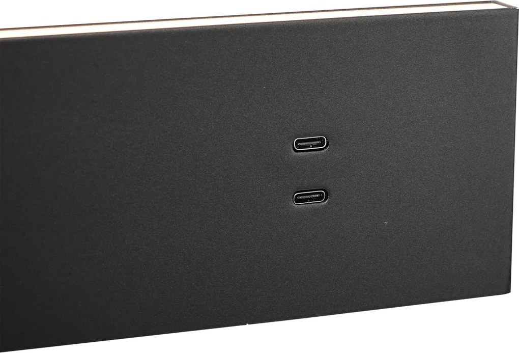 Zestaw 2 nowoczesnych lamp ściennych czarnych z regulacją i USB-C, w tym LED - Modric