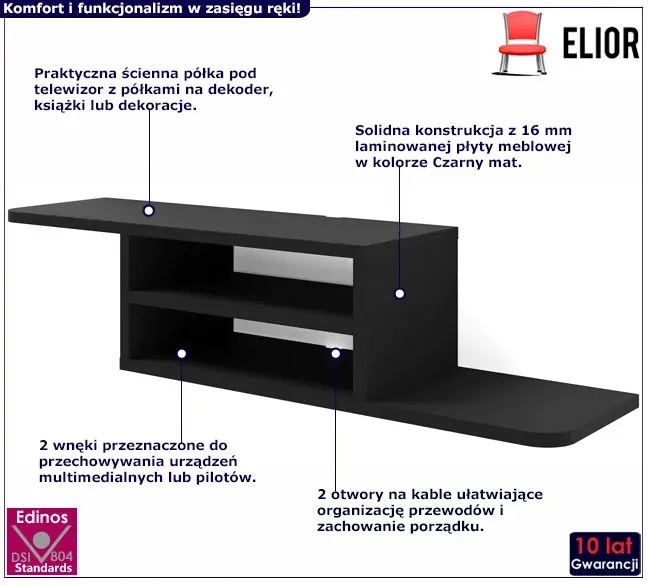 Czarna Wisząca Półka Pod Tv P6-H51