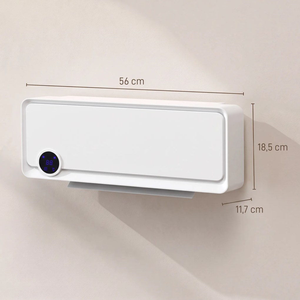 HOMCOM Nagrzewnica ścienna 2000W z pilotem, 3 tryby pracy, wyświetlacz LED, timer 12h | Aosom PL