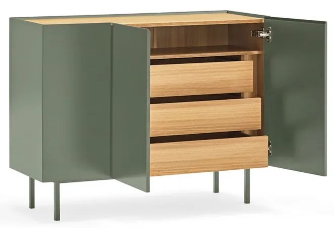 Zielona niska komoda w dekorze dębu 110x85 cm Arista – Teulat
