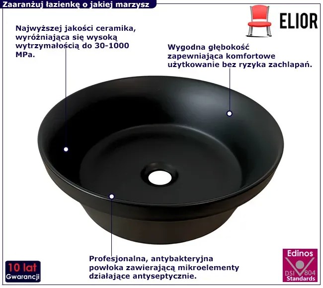 Czarna ceramiczna umywalka nablatowa G1-T65