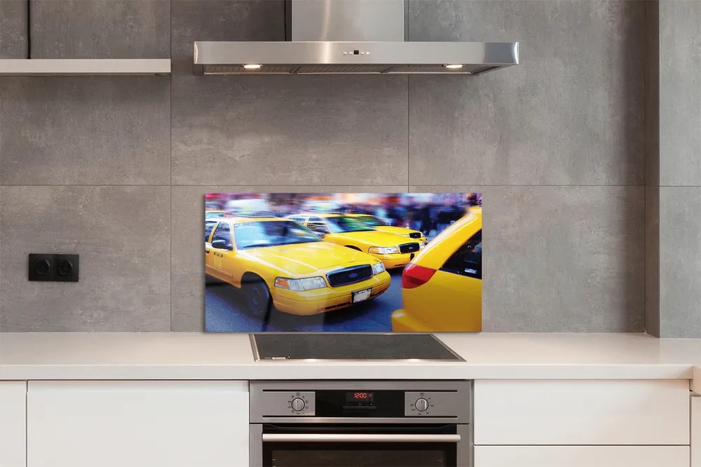 Panel szklany do Kuchni Żółta Taksówka w Mieście