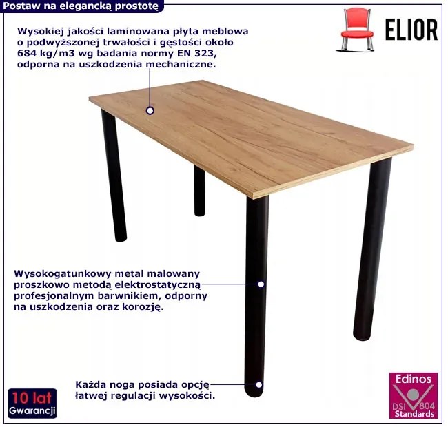 Minimalistyczny stół z wkręcanymi nogami 120x60 dąb craft złoty - Maros
