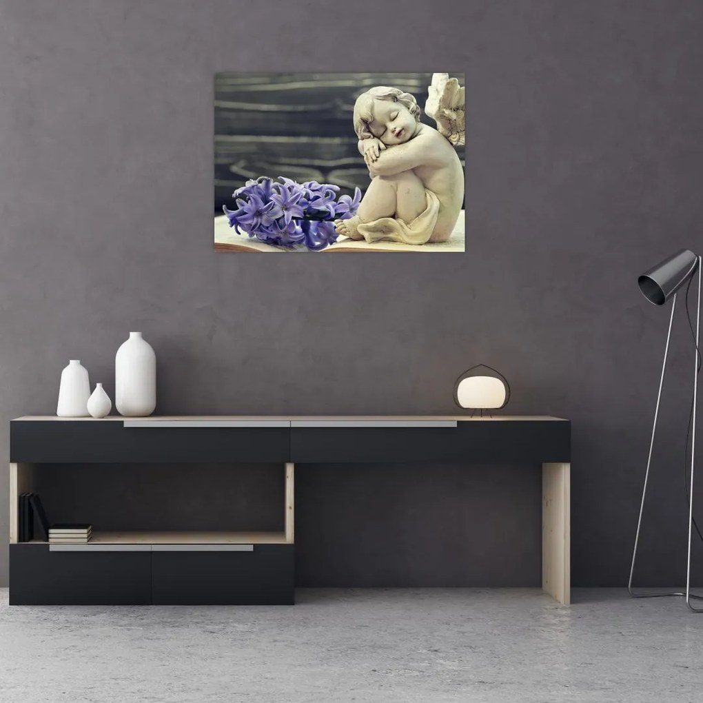 Obraz anioła z kwiatem (70x50 cm)