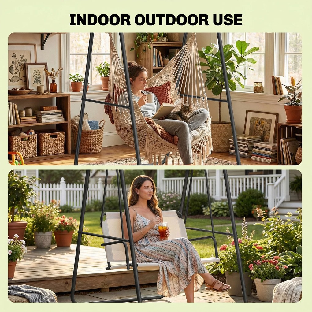 Outsunny Stojak na fotele wiszące, 150 kg nośności, do wnętrz i na zewnątrz, czarny | Aosom PL