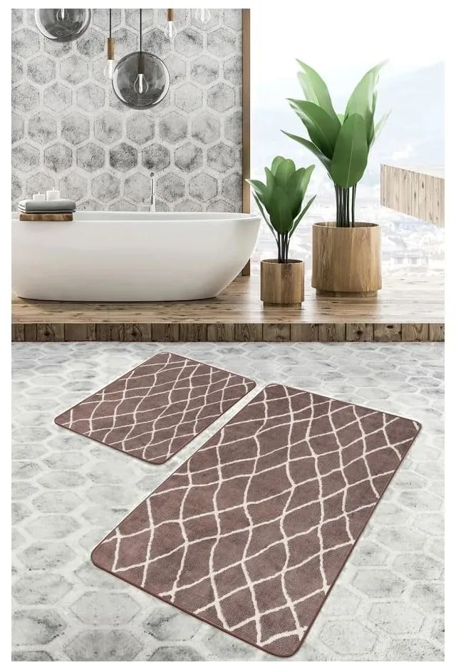 Brązowe aksamitne dywaniki łazienkowe zestaw 2 szt. 60x100 cm – Mila Home