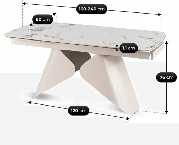 Stół Rozkładany Prostokątny VERONA 160-240 cm Ceramiczny Biały Marmur/Kaszmir Nowoczesny