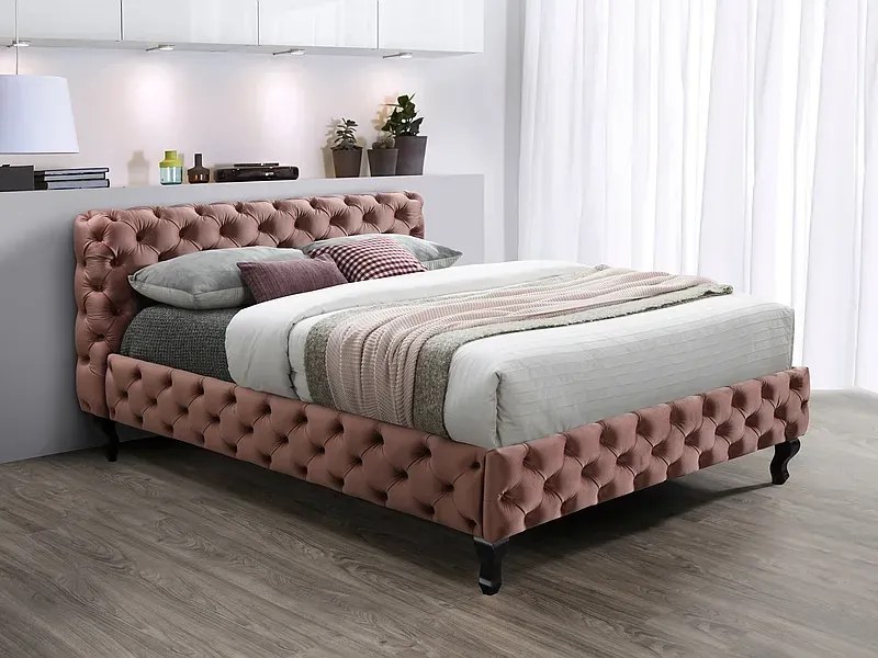 ŁÓŻKO HERRERA VELVET 160X200 ANTYCZNY RÓŻ/WENGE TAP. BLUVEL 52 SIGNAL
