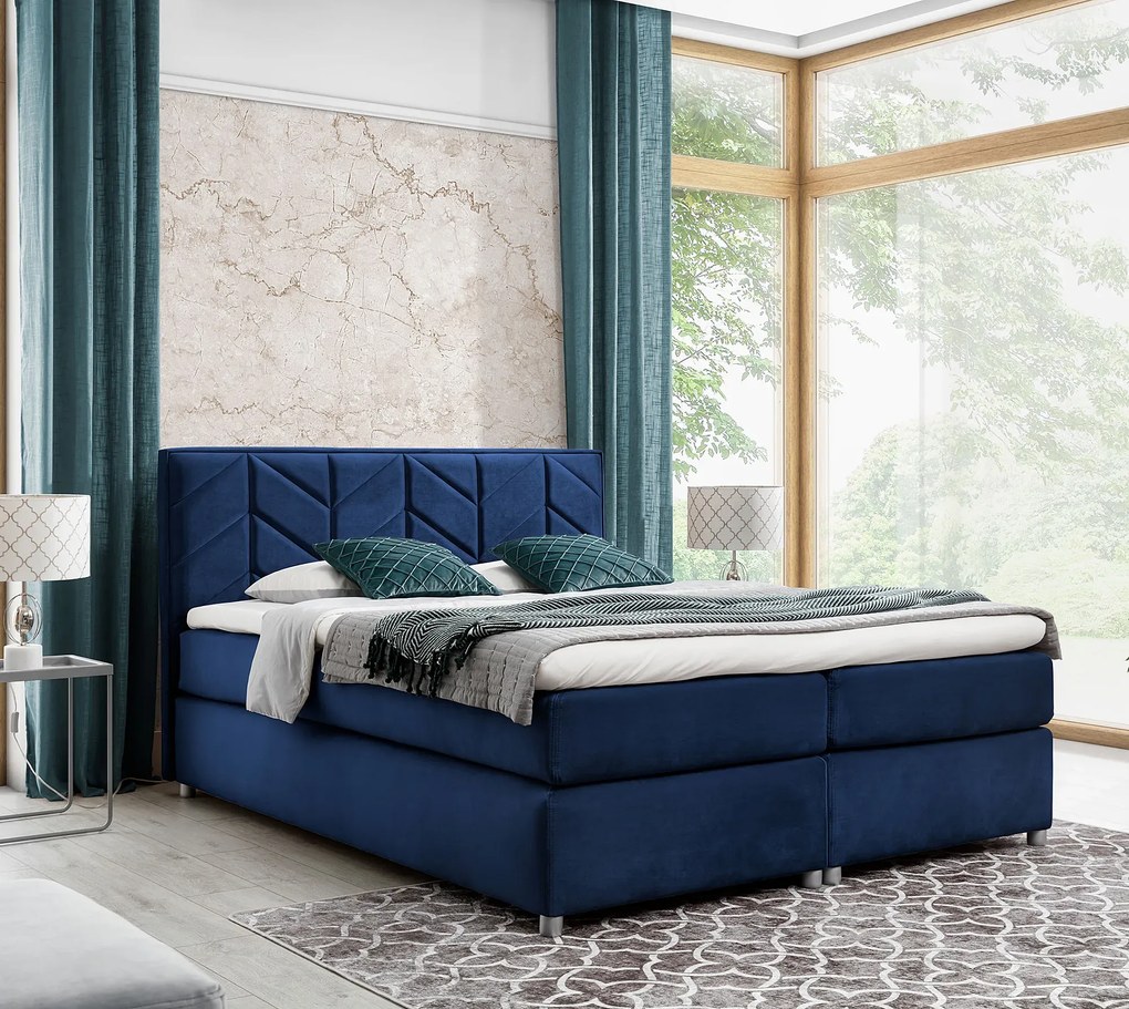 Granatowe welurowe łóżko pikowane 5 rozmiarów W9-E19