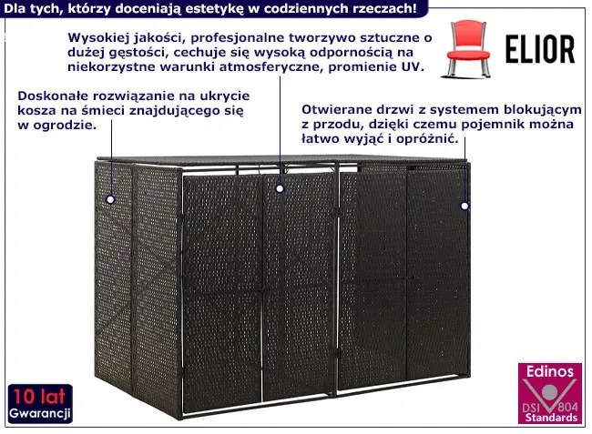 Czarna podwójna osłona na śmietniki ogrodowe T8-R75