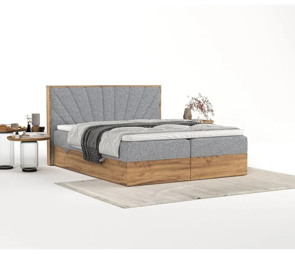 Szaro-naturalne łóżko boxspring ze schowkiem 140x200 cm Asahi – Maison de Rêve