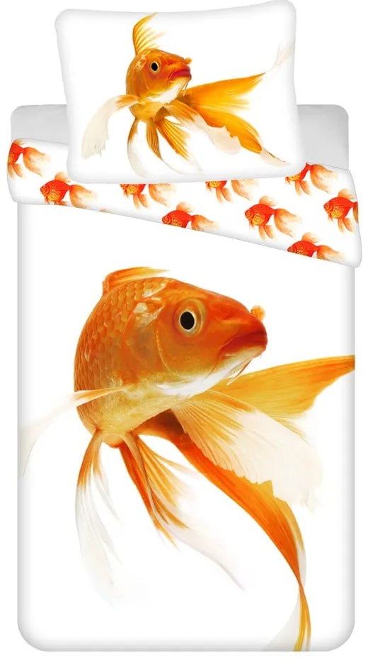 Biało-pomarańczowa bawełniana pościel dziecięca jednoosobowa 140x200 cm Goldfish – Jerry Fabrics