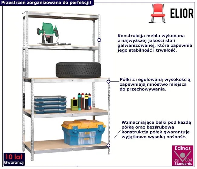 Metalowy regał ze stołem roboczym do garażu Welos 3X