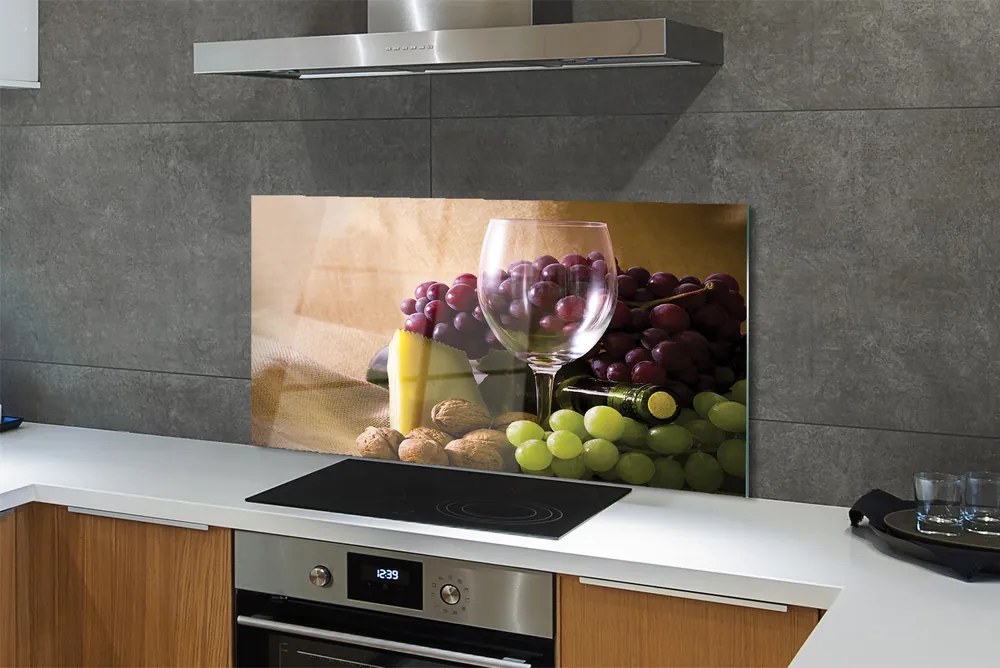 Szklany Panel Pusty Kieliszek i Winogrona