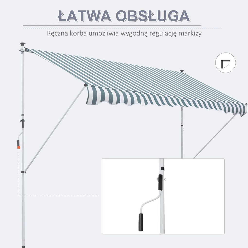 Outsunny markiz markiza zaciskowa składane ramię korbka ręczna balkon 3 x 1,5 m aluminiowy zielony