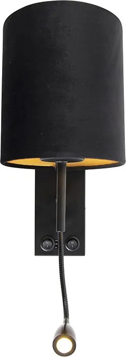 Lampa ścienna w stylu art deco czarna z abażurem z weluru - Stacca