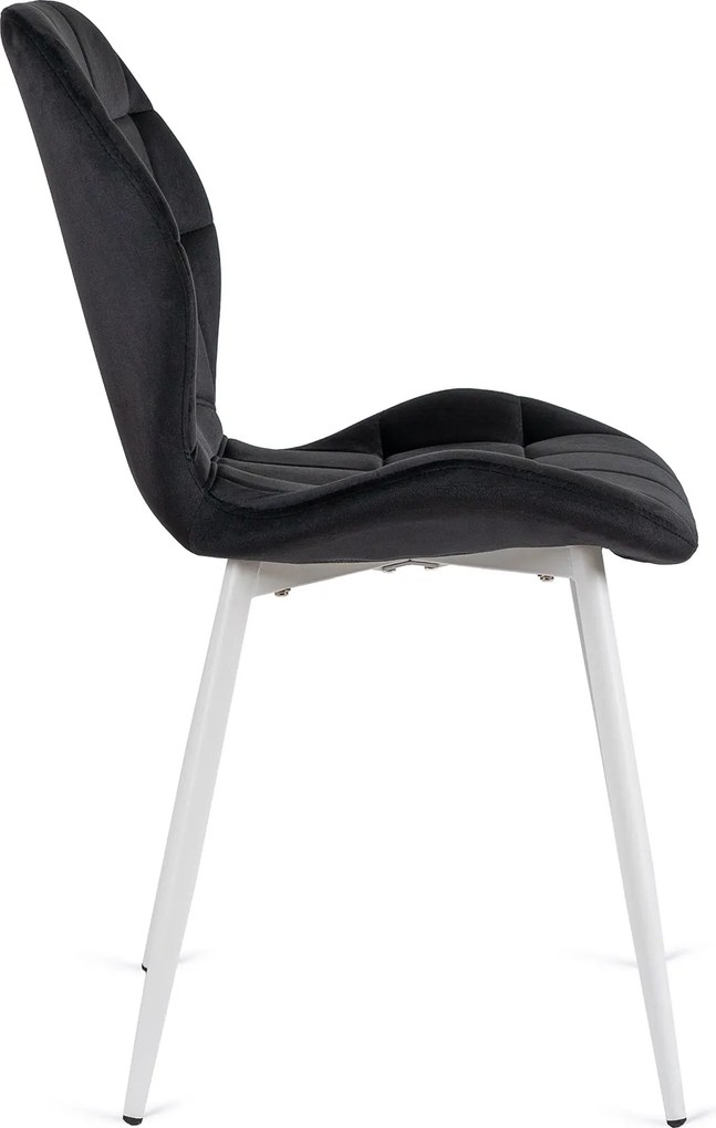 Krzesło Tapicerowane do Jadalni LUCKY Czarne z Białymi Nogami Welurowe Nowoczesne