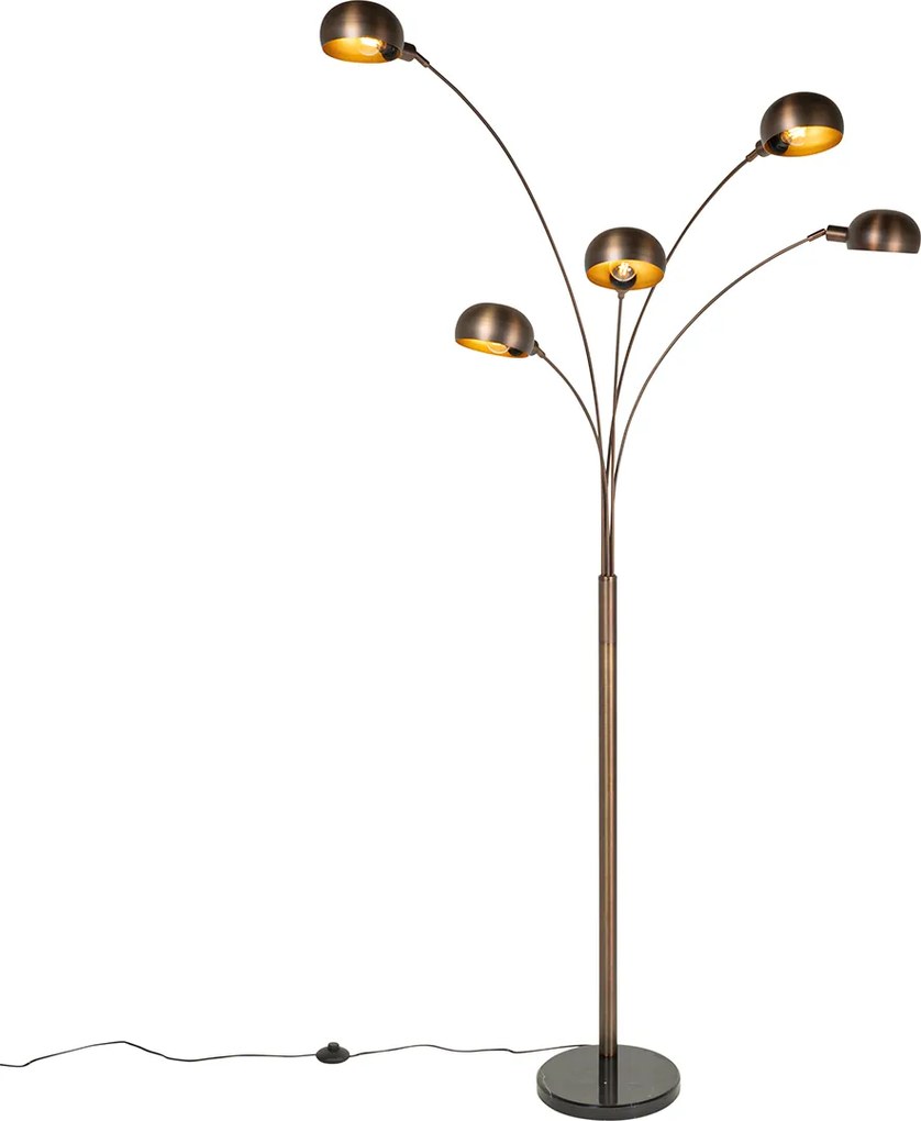 Designerska lampa podłogowa ciemny brąz ze złotem 5-świateł - Sixties Marmo