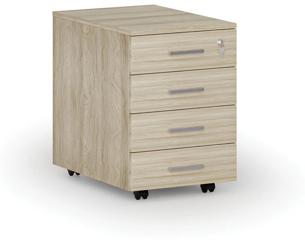 Kontenerek biurowy mobilny PRIMO WOOD, 4 szuflady, dąb naturalny