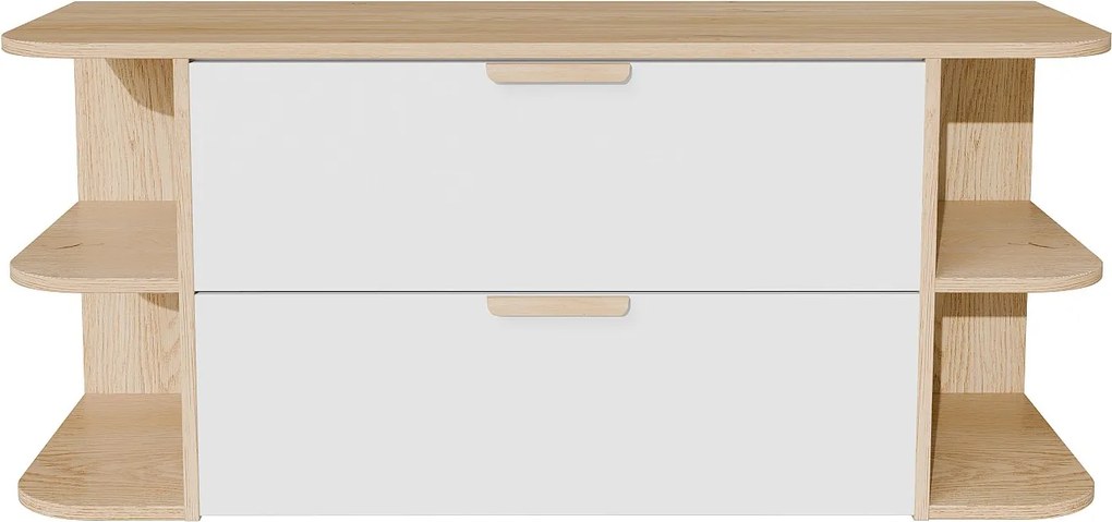 Wisząca szafka podumywalkowa z wnękami – Biały i jasny naturalny – szer. 120 cm – AVORELI