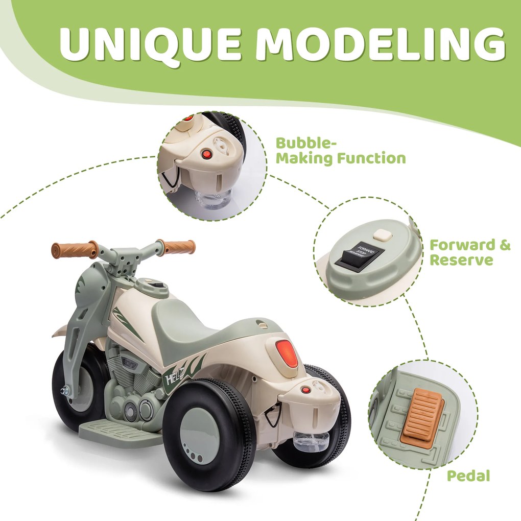 AIYAPLAY Elektryczny Motorower dla Dzieci, 6V Motorower dla Maluchów z Muzyką, Bąbelkami 2,5-3 km/h, dla Dzieci 2-5 Lat