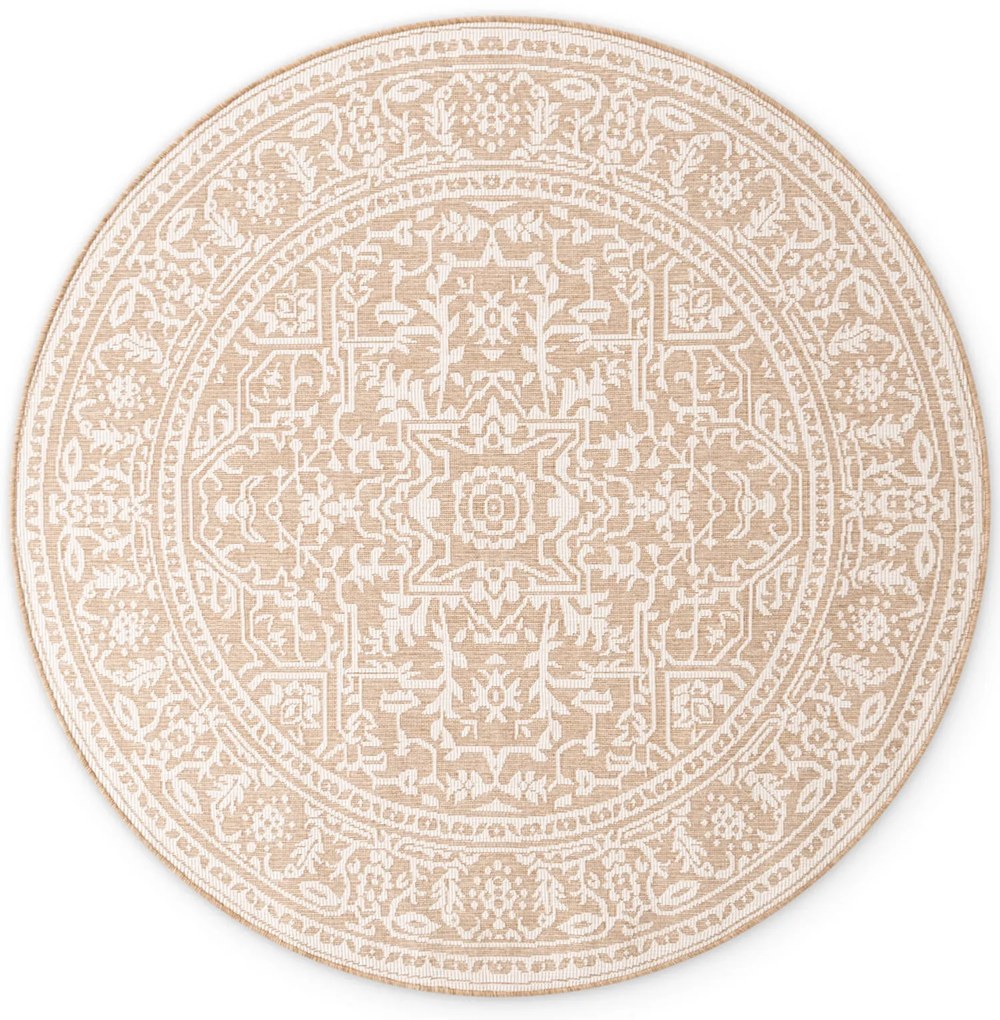 Dywan zewnętrzny dwustronny Duet beżowo-kremowy 160 cm x 160 cm koło