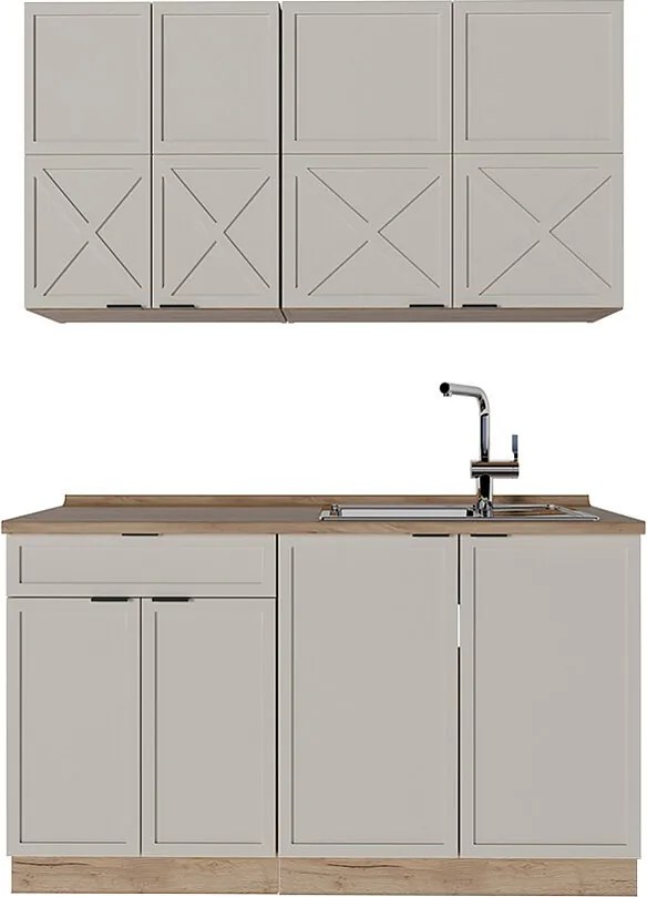 Pojedyncza kuchnia szary/beżowy/złoty dąb 140x60x81.6 fame-line