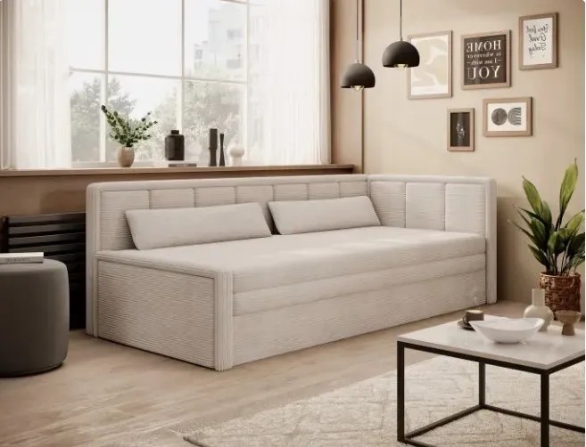 Sofa rozkładana z funkcją spania FULGEO beżowa prawa ELTAP