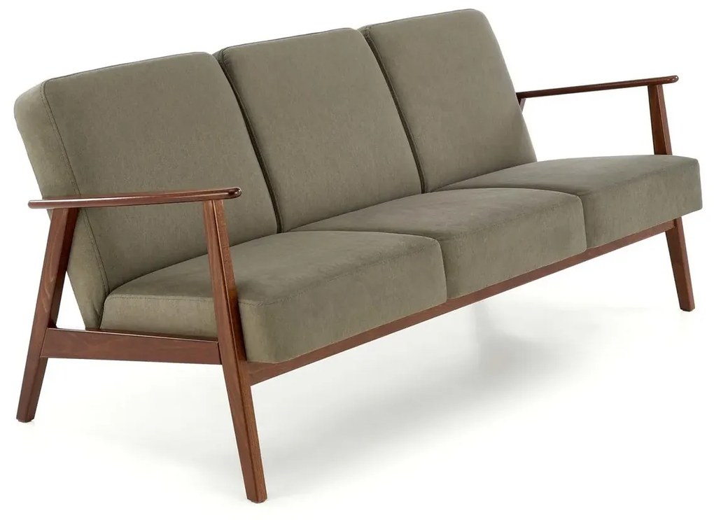Sofa MILANO 3S oliwkowa/orzech trzyosobowa HALMAR