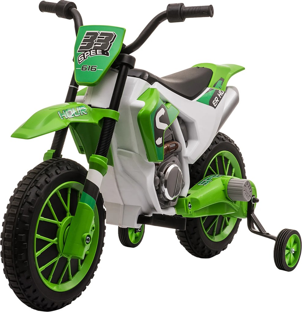 HOMCOM motor elektryczny dla dzieci Zielono-biały z kołami treningowymi od 3 lat 1065x515x68cm | Aosom PL