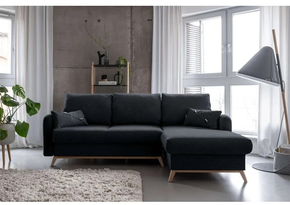 Ciemnoszary narożnik rozkładany Miuform Scandic Lagom, prawostronny