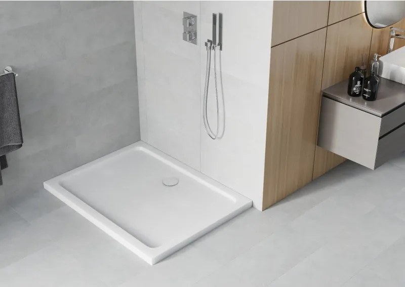 Mexen Flat brodzik prostokątny slim 90 x 70 cm, biały, syfon chrom - 40107090