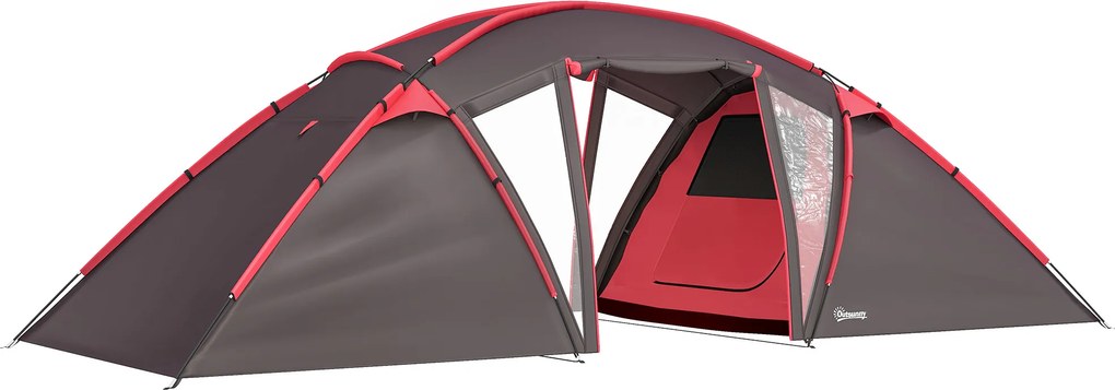 Outsunny Namiot tunelowy dla 4-6 osób, z 3 pokojami, hak na światło, podwójne drzwi, szary
