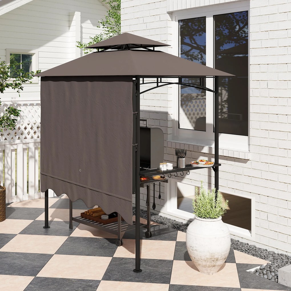 Outsunny Pawilon Grillowy 242x149x248 cm Odporny na Wodę i Ogień z Podwójnym Dachem Kolor Kawa