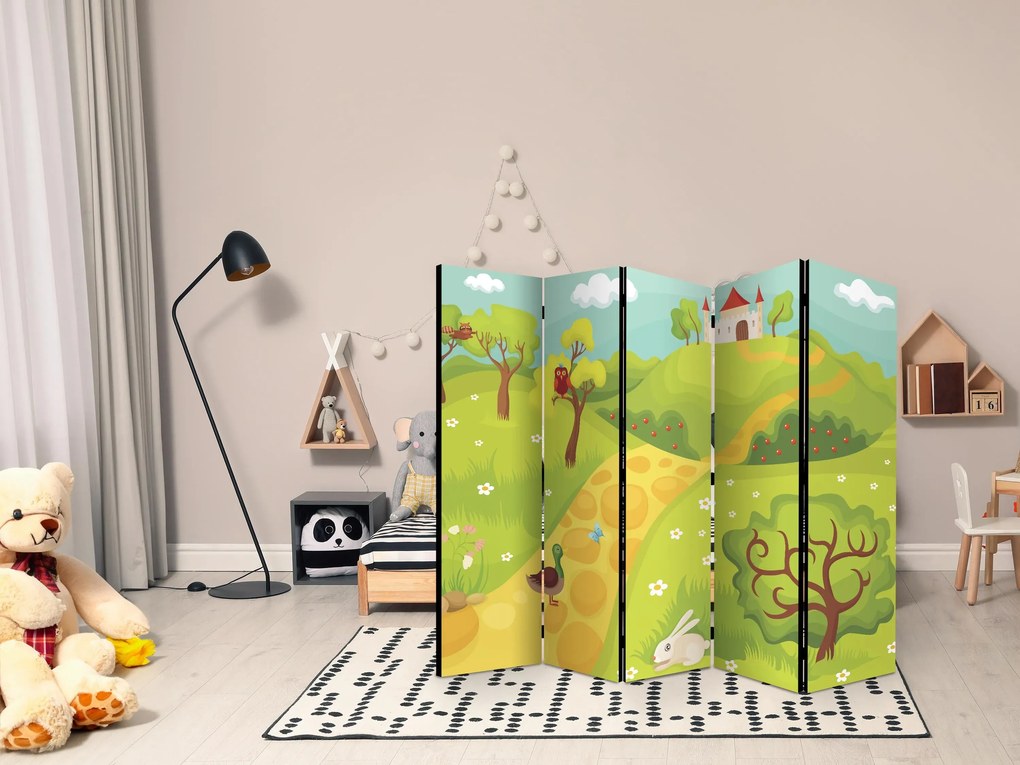 Parawan dwustronny Dla dzieci 225x172 cm 5-częściowy żółty ARTGEIST B