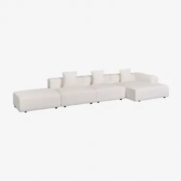 Sofa Modułowa Z Szezlongiem Narożnym Prawym 3-częściowym Z Pufem (↔︎450 Cm) Bruna Bouclé White - Sklum