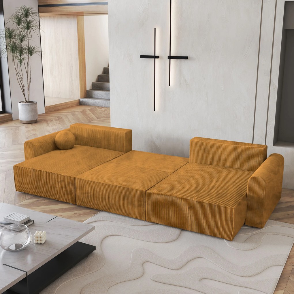 Masseno Narożnik FENTO z funkcją spania i pojemnikiem na pościel Narozniki U, Rozkładana sofa - Żółty, POSO 01