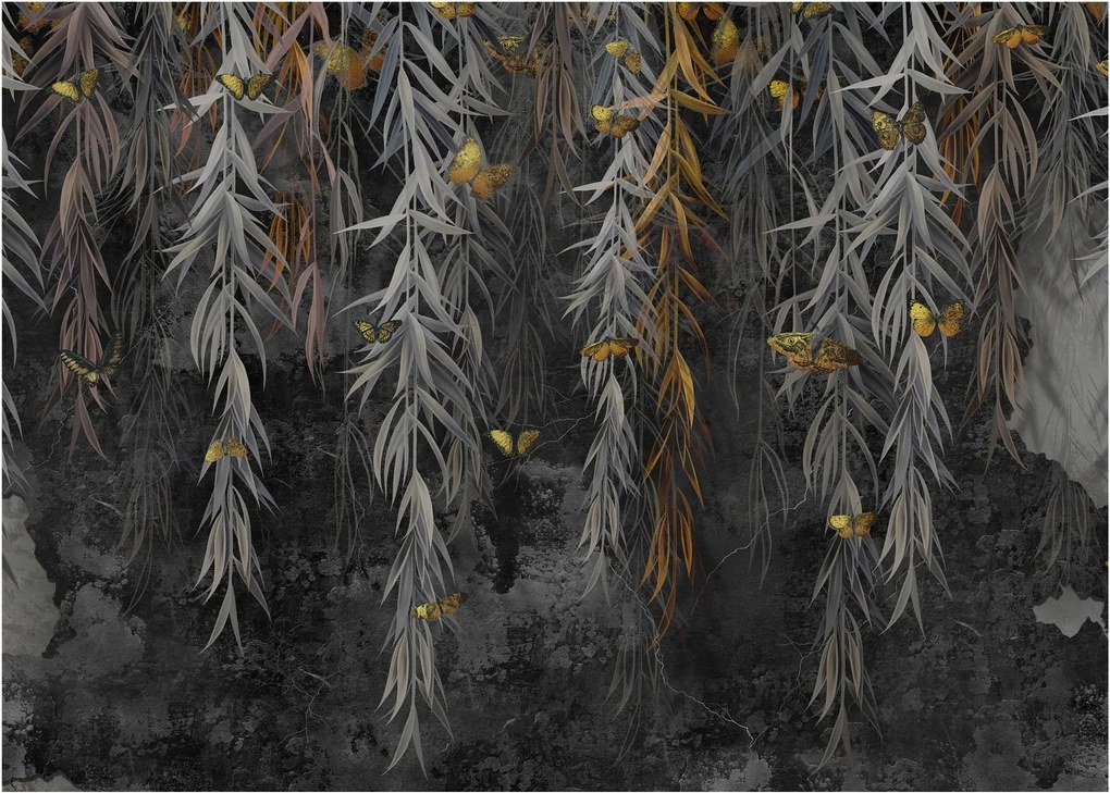 Obraz - Gałązki wierzby na czarnym tle (70x50 cm)