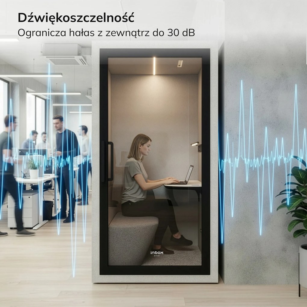 Budka akustyczna do biura INBOX 1-osobowa 2100 x 1100 x 900 mm