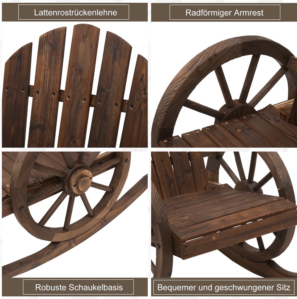 Outsunny Relaksacyjny Fotel Bujany Ogrodowy - Drewniana Konstrukcja, Brązowy Kolor, 88x68x97cm - Chwile Wytchnienia