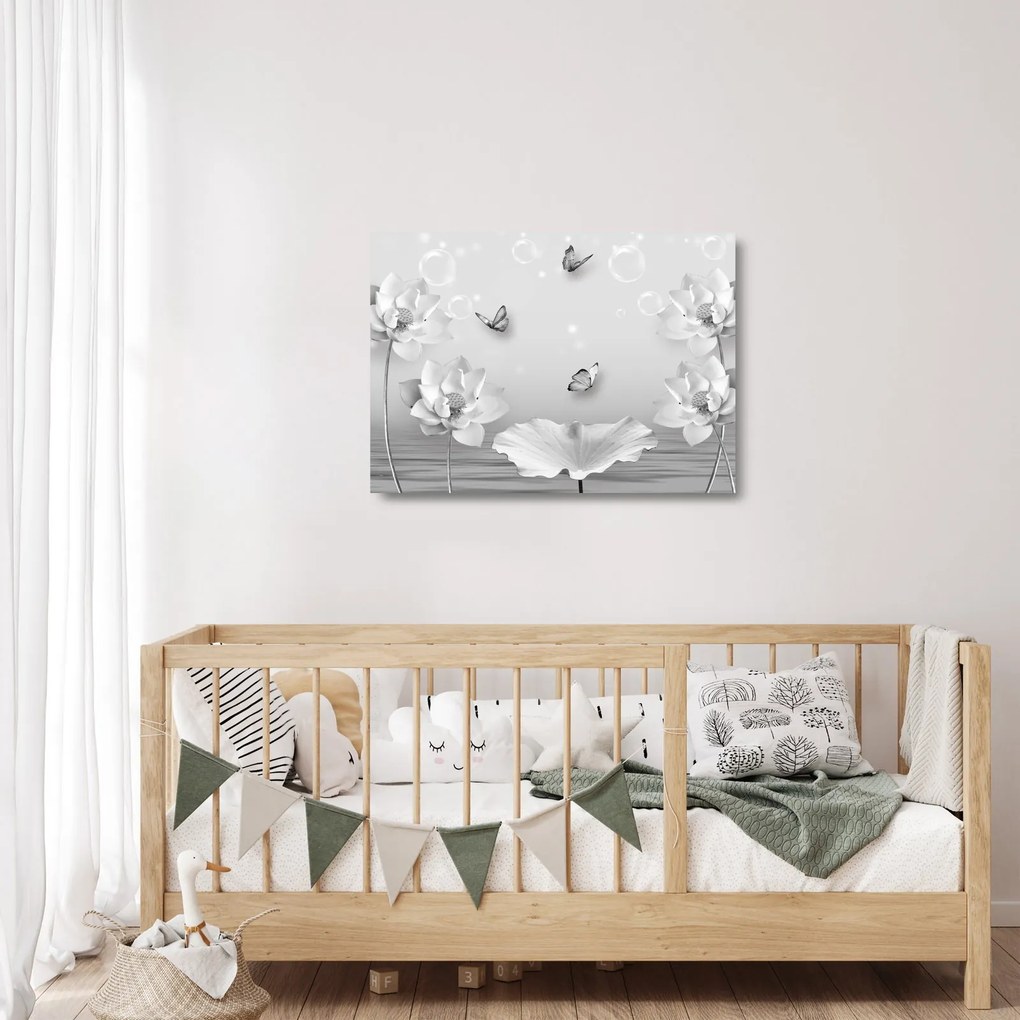 Obraz na szkle - Kwiatowy wzór z motylkami (70x50 cm)