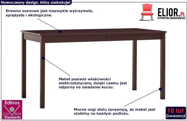 Ciemnobrązowy stół z drewna sosnowego F1-S30