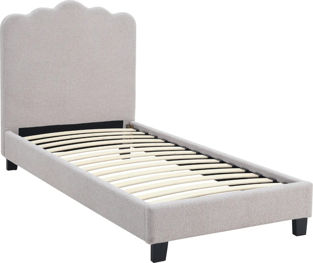 Łóżko Tapicerowane 90x200 cm CRATER ze Stelażem Młodzieżowe Boucle Szare