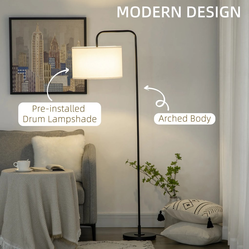 HOMCOM Lampa Stojąca z Przełącznikiem Nożnym, Podłogowa z Abażurem z Tkaniny, Stal, Biała