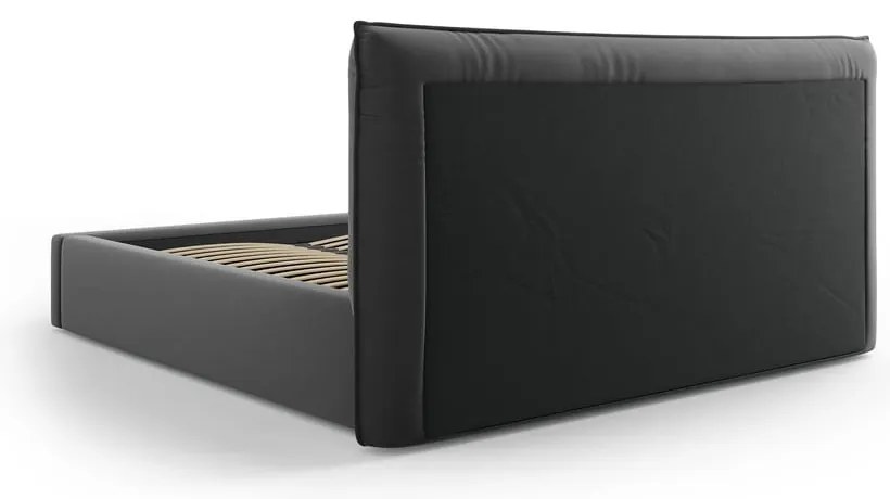 Ciemnoszare tapicerowane łóżko dwuosobowe ze schowkiem i stelażem 160x200 cm Elio – Milo Casa