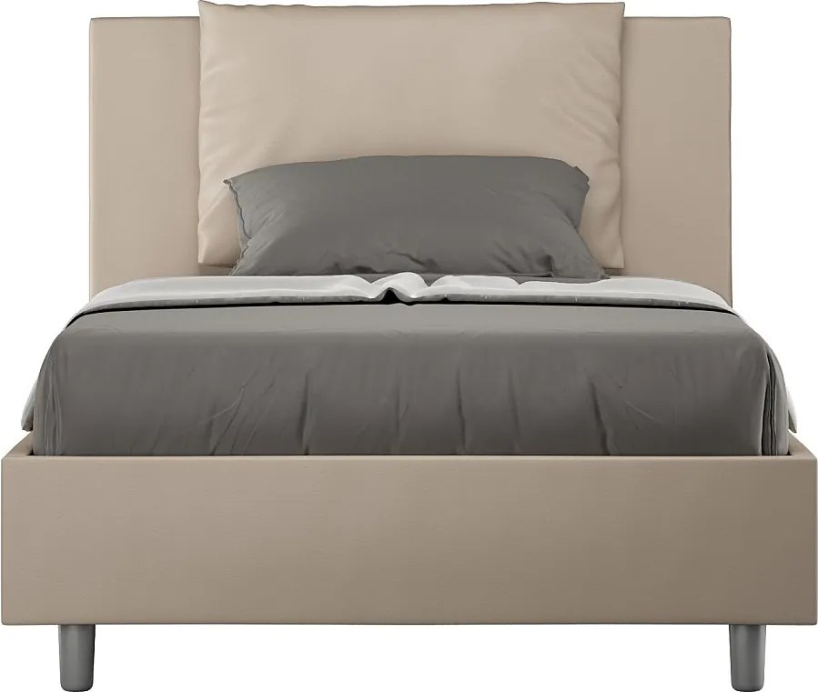Łóżko bez stelaża tapicerowane 120x190 sztucznej skóry szaro-beżowy Antea