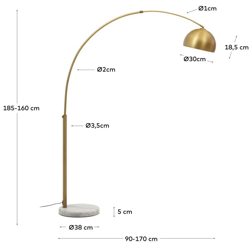 Lampa stojąca w kolorze złota z metalowym kloszem (wys. 185 cm) Madali – Kave Home