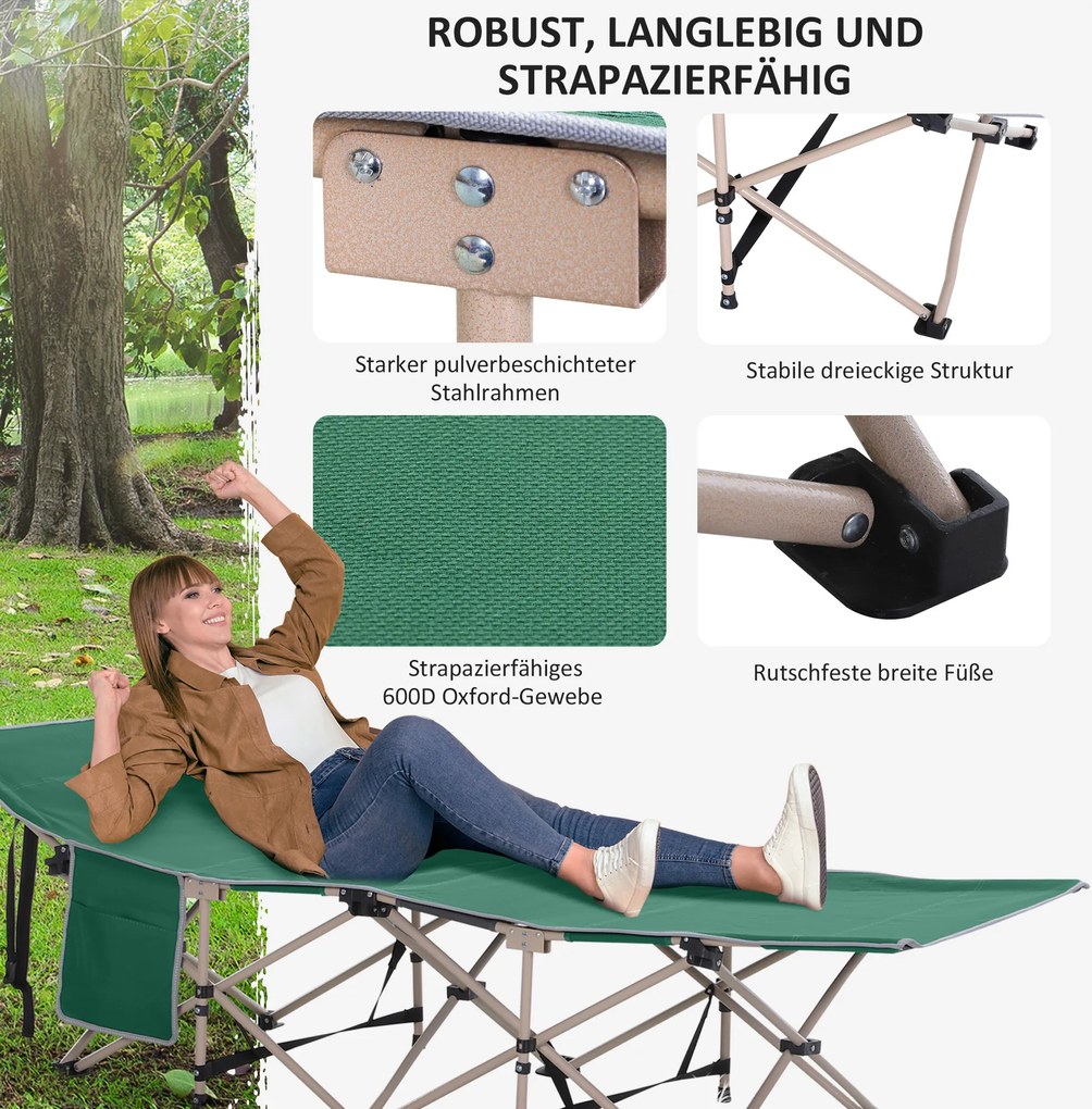 Outsunny Łóżko kempingowe składane odporny na warunki atmosferyczne zielony beżowy 190x68x52cm z torbą | Aosom PL